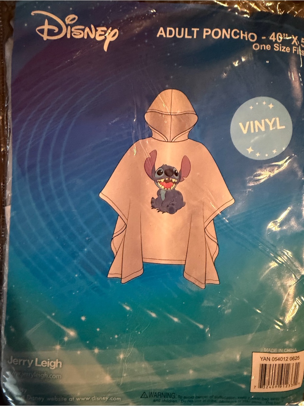 Disney Pink Vinyl Adult Hooded Poncho with Stitch Graphic